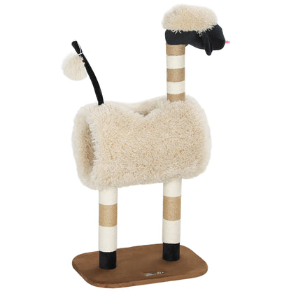 Cat Tree 98 cm Scratching Post with Tunnel, Play Ball, Cat Scratching Tree in Sheep Design, for Cats up to 5 kg, Light Brown