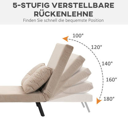 Sleeper Sofa, Folding Bed with Bed Function, Recliner with Back Cushion, Upholstered Sofa with Adjustable Backrest, Velvet Look, 63 x 73 x 81 cm, Beige