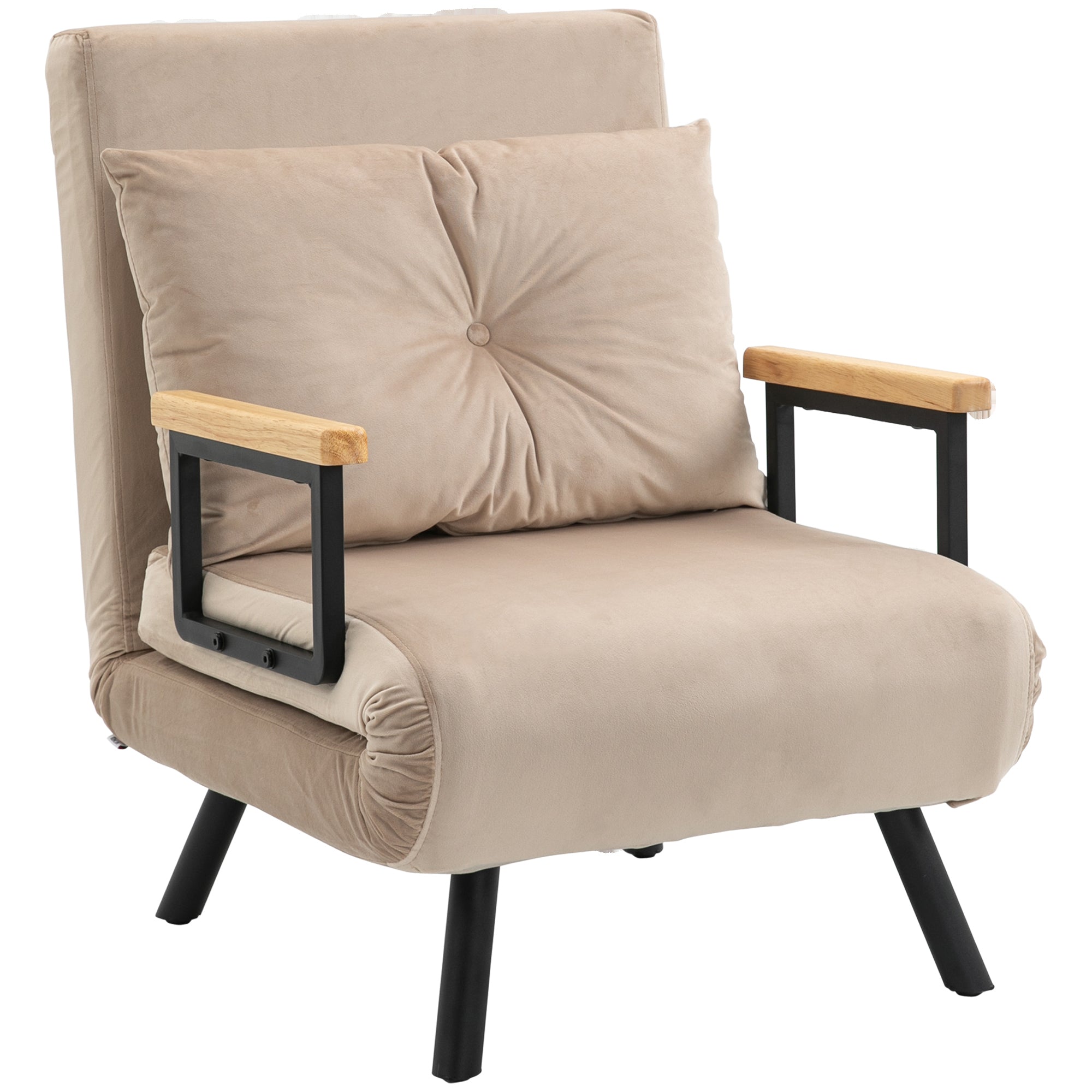 Sleeper Sofa, Folding Bed with Bed Function, Recliner with Back Cushion, Upholstered Sofa with Adjustable Backrest, Velvet Look, 63 x 73 x 81 cm, Beige