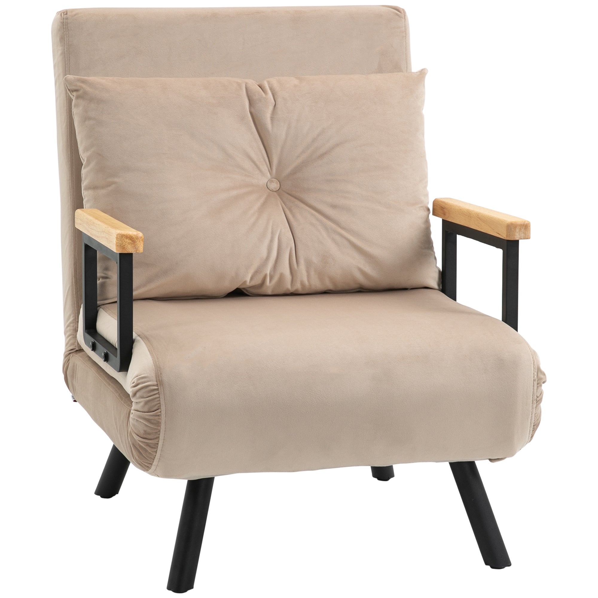 Sleeper Sofa, Folding Bed with Bed Function, Recliner with Back Cushion, Upholstered Sofa with Adjustable Backrest, Velvet Look, 63 x 73 x 81 cm, Beige