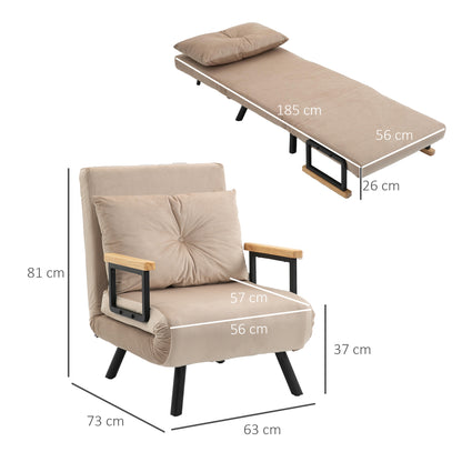 Sleeper Sofa, Folding Bed with Bed Function, Recliner with Back Cushion, Upholstered Sofa with Adjustable Backrest, Velvet Look, 63 x 73 x 81 cm, Beige