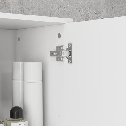 Slim Bathroom Cabinet, Tall Toilet Cabinet with High Gloss White Drawer, Adjustable Shelf and 2 Open Compartments, for Small Spaces Bathroom 30 x 30 x 180 cm White