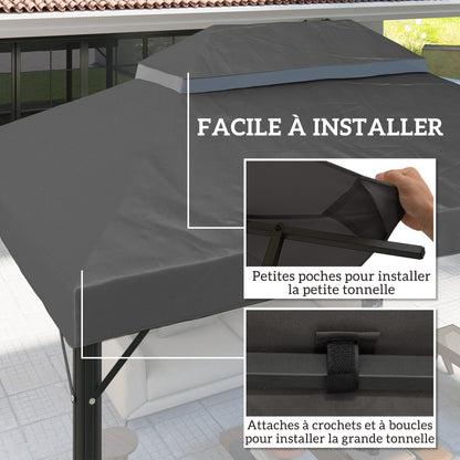 Replacement Canopy for Gazebo Tent Roof 4 x 3m, Double Roof with Drainage Holes, High Density 370g/m² Polyester, UPF30+ Sun Protection, CANOPY ONLY INCLUDED, Dark Gray
