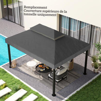 Replacement Canopy for Gazebo Tent Roof 4 x 3m, Double Roof with Drainage Holes, High Density 370g/m² Polyester, UPF30+ Sun Protection, CANOPY ONLY INCLUDED, Dark Gray