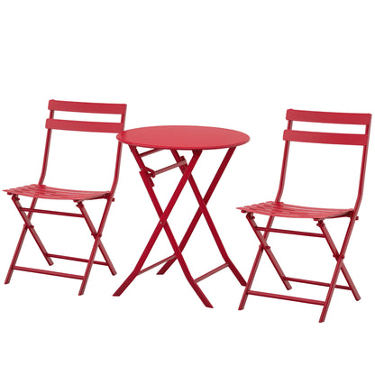 Folding bistro garden set - round table Ø 60 cm with 2 folding chairs - red powder-coated metal