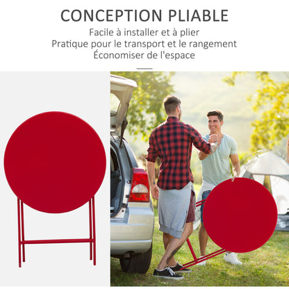 Folding bistro garden set - round table Ø 60 cm with 2 folding chairs - red powder-coated metal