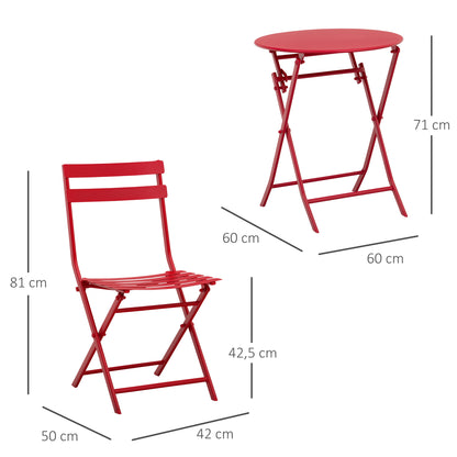 Folding bistro garden set - round table Ø 60 cm with 2 folding chairs - red powder-coated metal