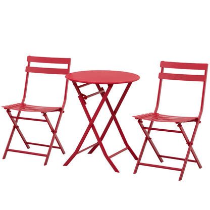 Folding bistro garden set - round table Ø 60 cm with 2 folding chairs - red powder-coated metal