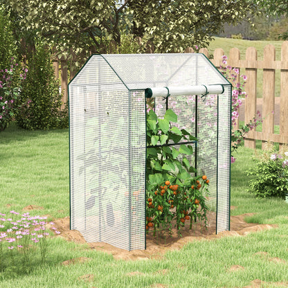 PE Garden Greenhouse, Balcony Greenhouse, Reinforced 135 g/m² Cover, Steel Frame, 2 Roll-up Zippered Doors, for Vegetables Plants Flowers, Indoor and Outdoor, 100 x 80 x 150 cm White