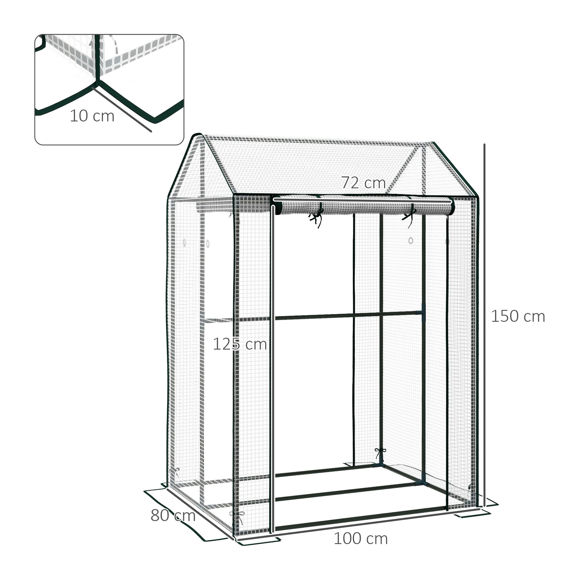 PE Garden Greenhouse, Balcony Greenhouse, Reinforced 135 g/m² Cover, Steel Frame, 2 Roll-up Zippered Doors, for Vegetables Plants Flowers, Indoor and Outdoor, 100 x 80 x 150 cm White