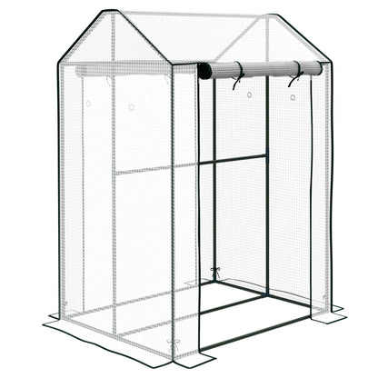 PE Garden Greenhouse, Balcony Greenhouse, Reinforced 135 g/m² Cover, Steel Frame, 2 Roll-up Zippered Doors, for Vegetables Plants Flowers, Indoor and Outdoor, 100 x 80 x 150 cm White