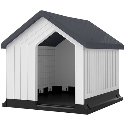 Dog House Outdoor Kennel with Asphalt Roof, Window, Weatherproof Small Pet House, Dog Cave for Mini and Small Dogs Gray 62 x 61 x 60 cm