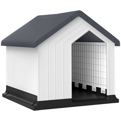 Dog House Outdoor Kennel with Asphalt Roof, Window, Weatherproof Small Pet House, Dog Cave for Mini and Small Dogs Gray 62 x 61 x 60 cm