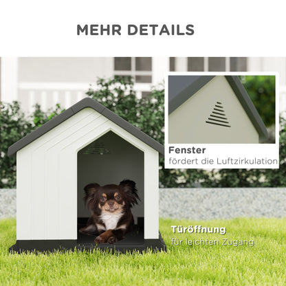 Dog House Outdoor Kennel with Asphalt Roof, Window, Weatherproof Small Pet House, Dog Cave for Mini and Small Dogs Gray 62 x 61 x 60 cm