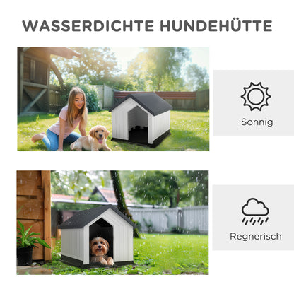 Dog House Outdoor Kennel with Asphalt Roof, Window, Weatherproof Small Pet House, Dog Cave for Mini and Small Dogs Gray 62 x 61 x 60 cm