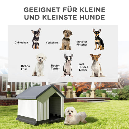 Dog House Outdoor Kennel with Asphalt Roof, Window, Weatherproof Small Pet House, Dog Cave for Mini and Small Dogs Gray 62 x 61 x 60 cm
