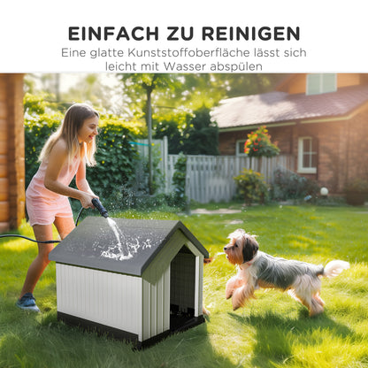 Dog House Outdoor Kennel with Asphalt Roof, Window, Weatherproof Small Pet House, Dog Cave for Mini and Small Dogs Gray 62 x 61 x 60 cm