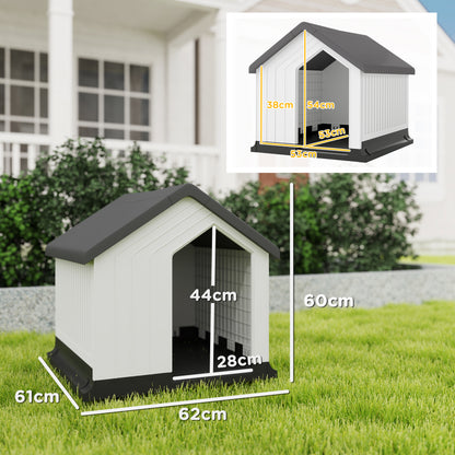 Dog House Outdoor Kennel with Asphalt Roof, Window, Weatherproof Small Pet House, Dog Cave for Mini and Small Dogs Gray 62 x 61 x 60 cm