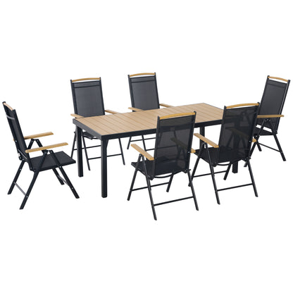 Table with 6 Foldable and Adjustable Garden Chairs in Texteline, 7-Piece Garden Furniture Set with Rectangular Table, Black