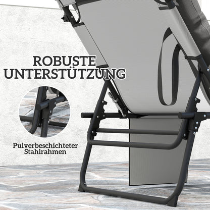 Folding Sun Lounger with Canopy Mattress, Recliner with 4-Position Adjustable Backrest, Weather-Resistant Camping Lounger up to 120 kg load capacity, Garden Chair for Outdoor Garden, Light Grey