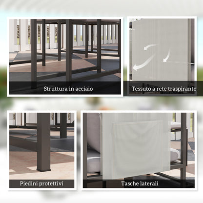 9-Piece Garden Table Set with Chairs, Dining Set with PSPC Table Top, 4 Footrests, 4 Chairs with Pockets, Washable Cushions and Armrests, Steel Furniture Set, Grey