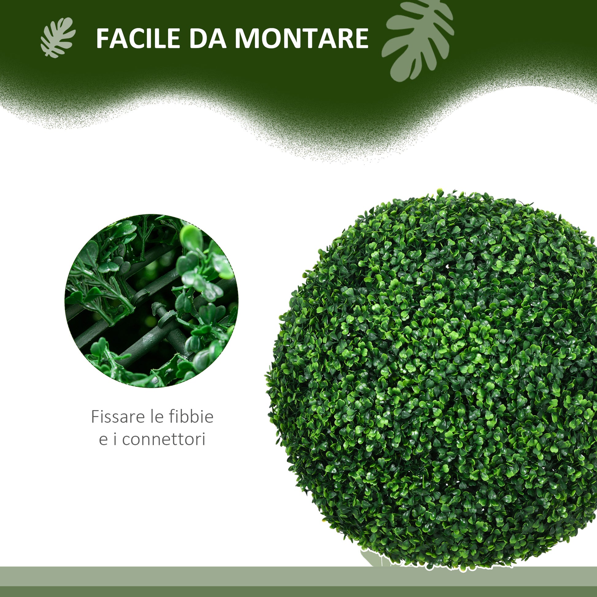 Set of 2 Artificial Boxwood Topiary Balls Ø50cm, Decorative Indoor and Outdoor Fake Plants, Green