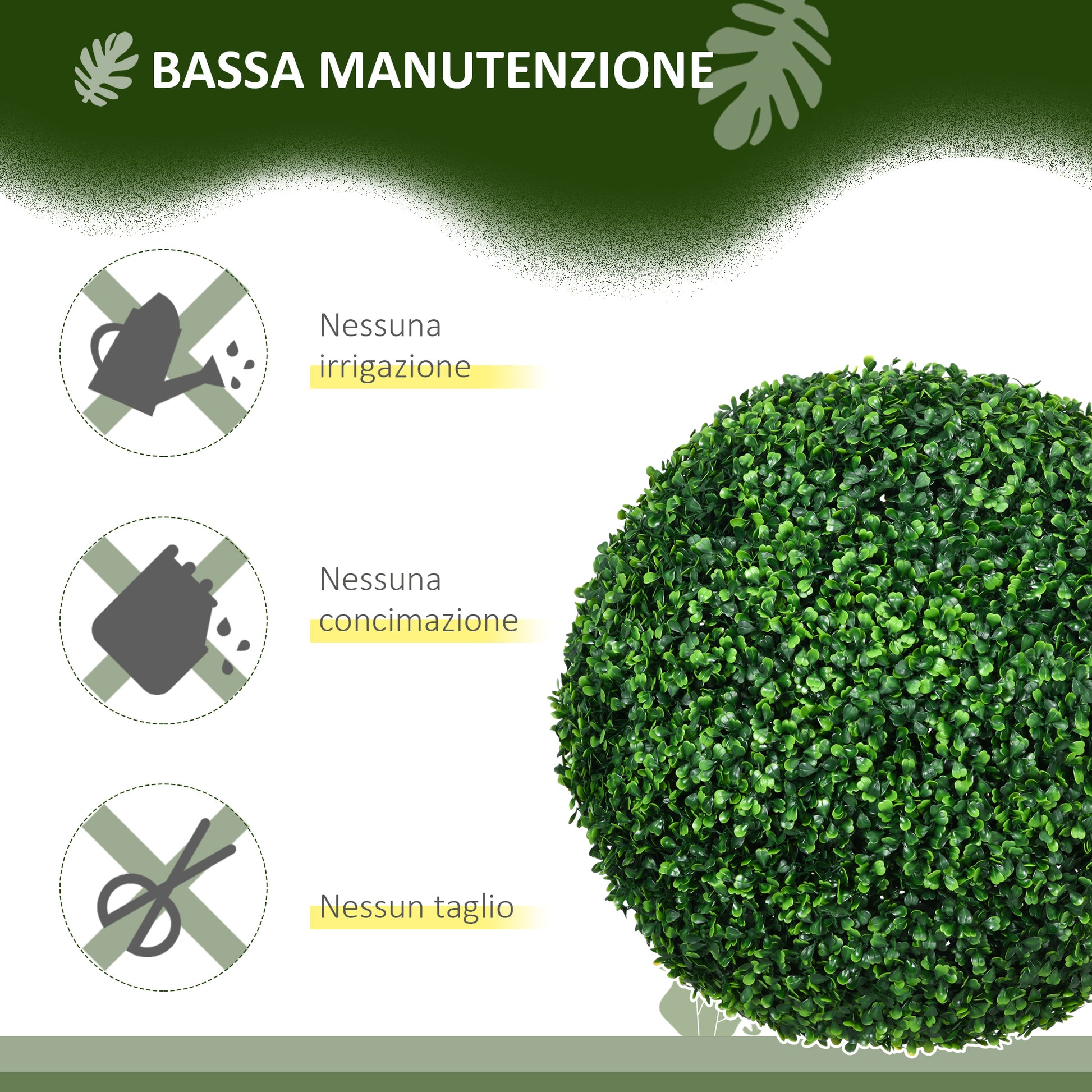 Set of 2 Artificial Boxwood Topiary Balls Ø50cm, Decorative Indoor and Outdoor Fake Plants, Green