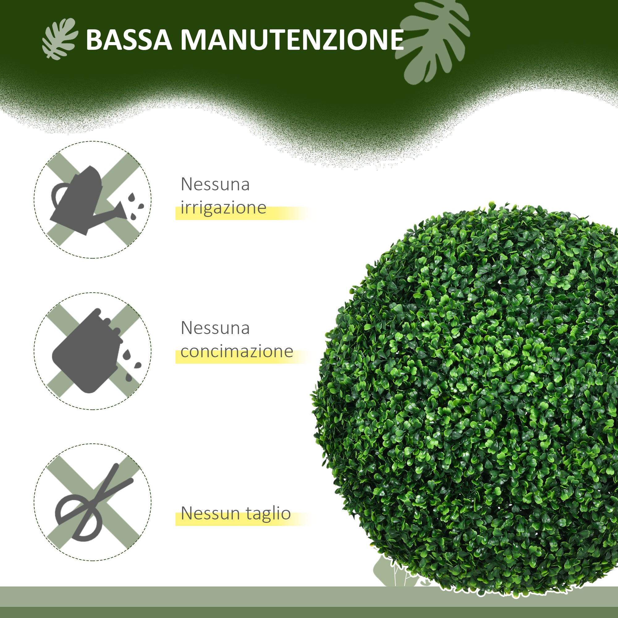 Set of 2 Artificial Boxwood Topiary Balls Ø50cm, Decorative Indoor and Outdoor Fake Plants, Green
