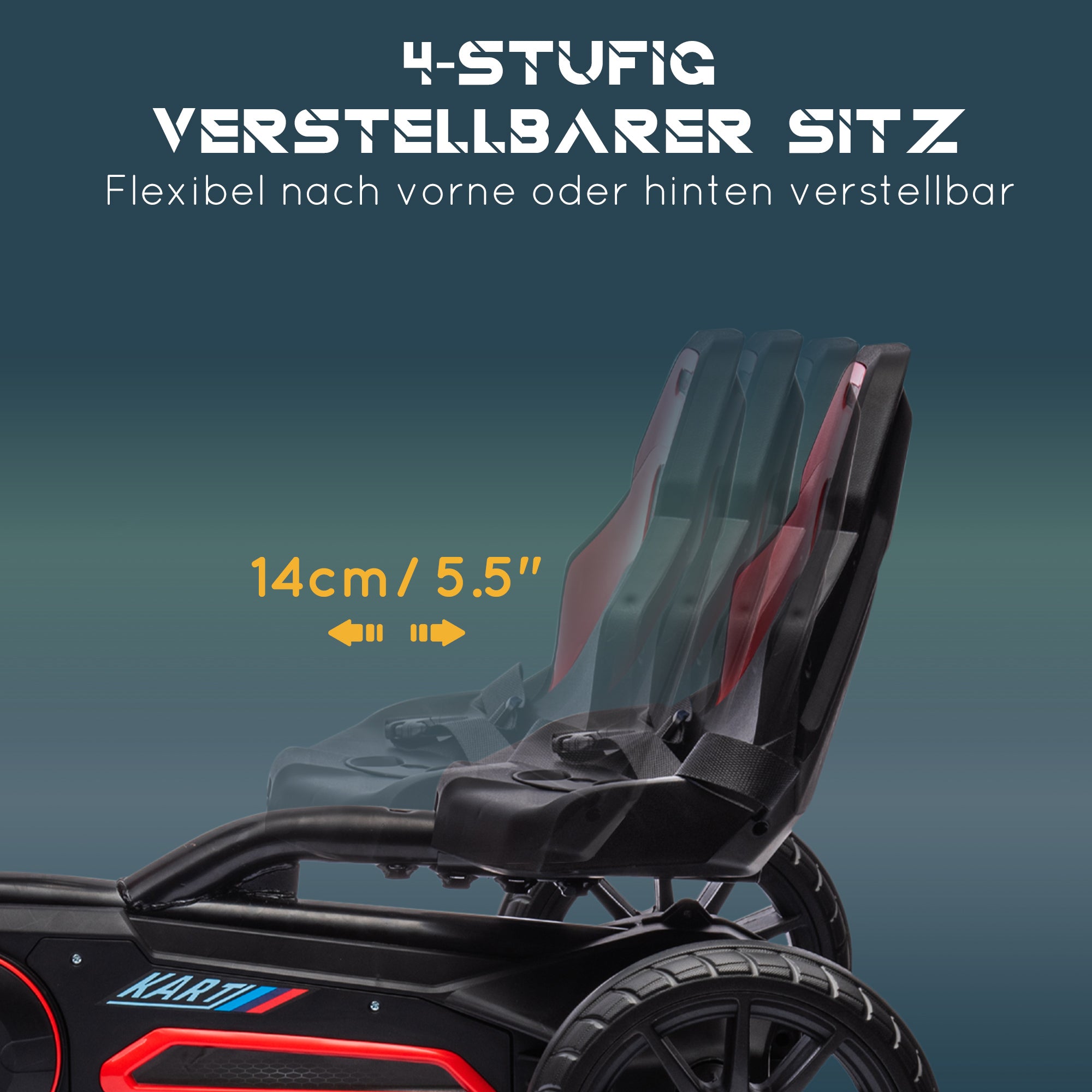 Go-Kart Pedal Car with Hand Brake, Adjustable Seat, Forward and Reverse Gears, Pedal Vehicle with EVA Wheels, Pedal, Kid's Kettcar for Children 3-8 Years Old Red
