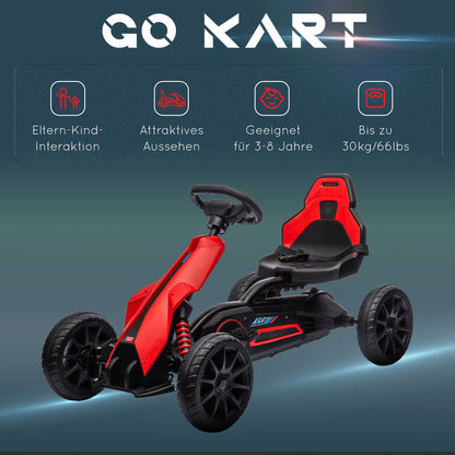 Go-Kart Pedal Car with Hand Brake, Adjustable Seat, Forward and Reverse Gears, Pedal Vehicle with EVA Wheels, Pedal, Kid's Kettcar for Children 3-8 Years Old Red