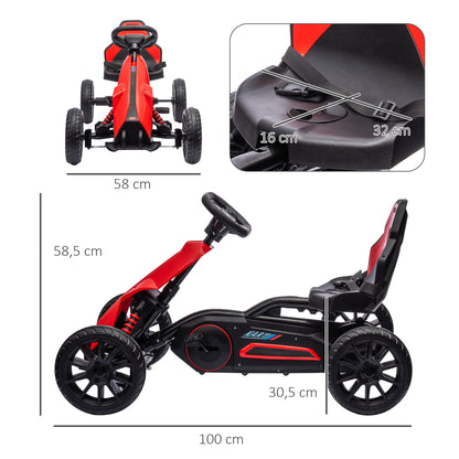 Go-Kart Pedal Car with Hand Brake, Adjustable Seat, Forward and Reverse Gears, Pedal Vehicle with EVA Wheels, Pedal, Kid's Kettcar for Children 3-8 Years Old Red