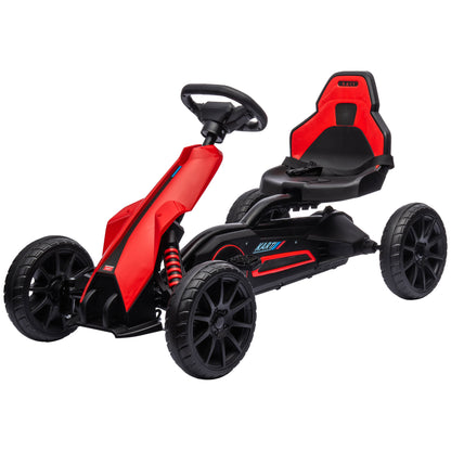 Go-Kart Pedal Car with Hand Brake, Adjustable Seat, Forward and Reverse Gears, Pedal Vehicle with EVA Wheels, Pedal, Kid's Kettcar for Children 3-8 Years Old Red