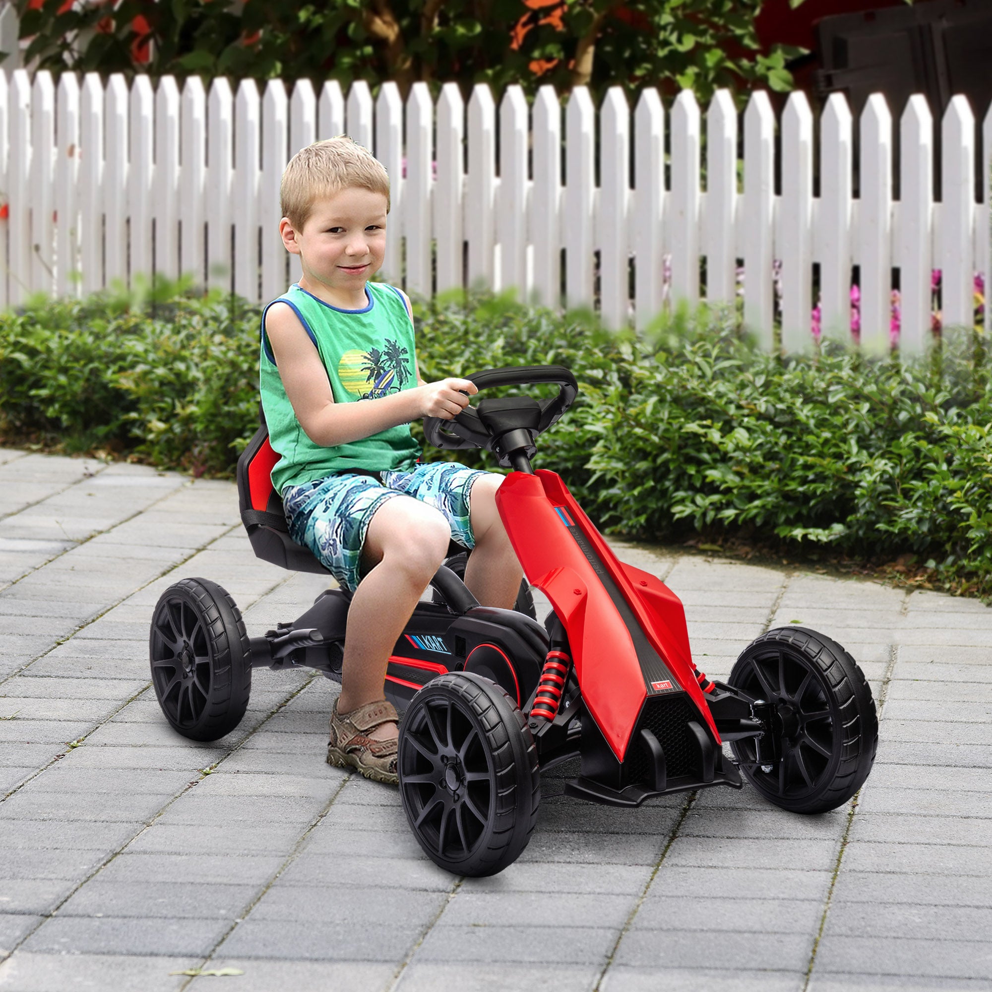 Go-Kart Pedal Car with Hand Brake, Adjustable Seat, Forward and Reverse Gears, Pedal Vehicle with EVA Wheels, Pedal, Kid's Kettcar for Children 3-8 Years Old Red