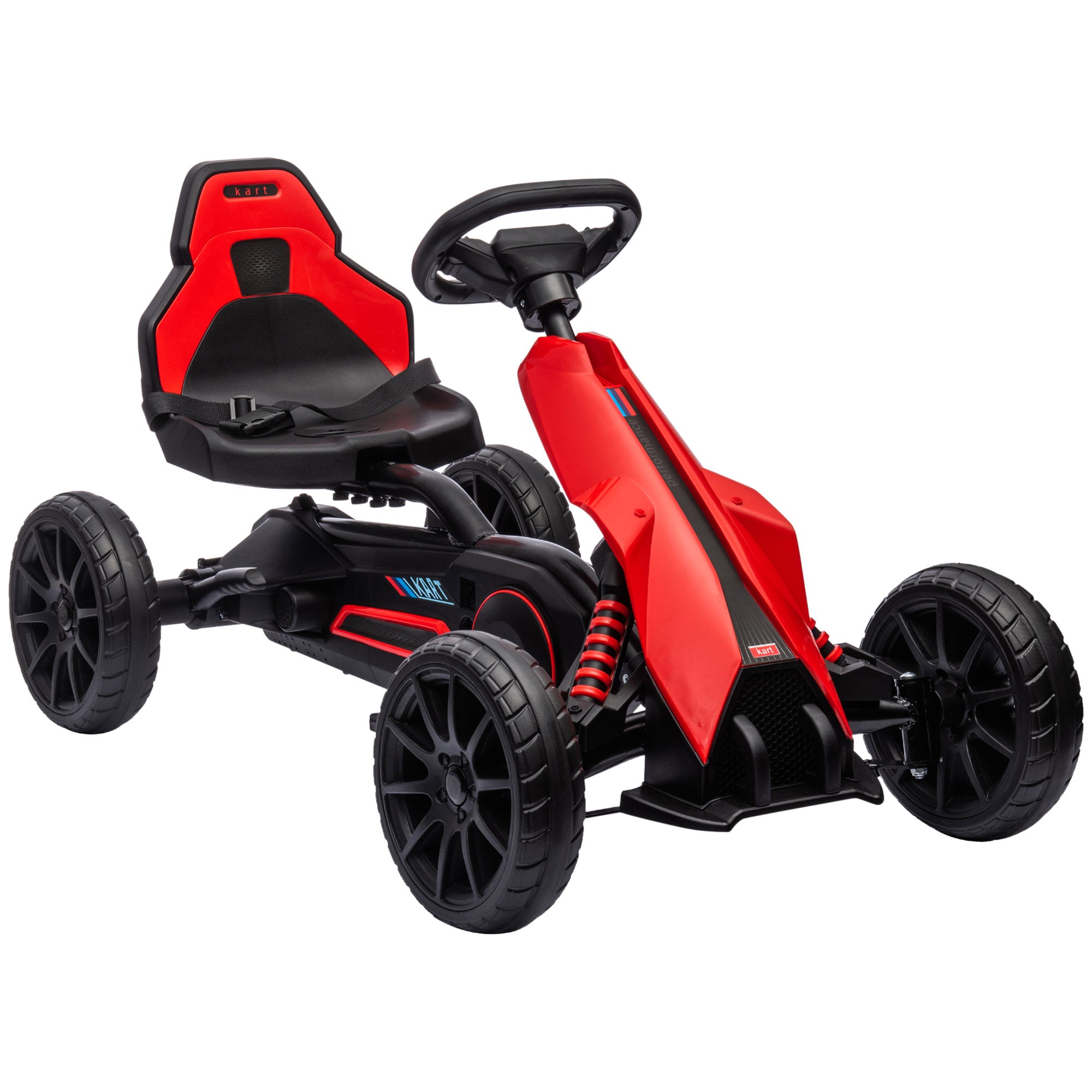 Go-Kart Pedal Car with Hand Brake, Adjustable Seat, Forward and Reverse Gears, Pedal Vehicle with EVA Wheels, Pedal, Kid's Kettcar for Children 3-8 Years Old Red