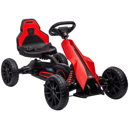 Go-Kart Pedal Car with Hand Brake, Adjustable Seat, Forward and Reverse Gears, Pedal Vehicle with EVA Wheels, Pedal, Kid's Kettcar for Children 3-8 Years Old Red