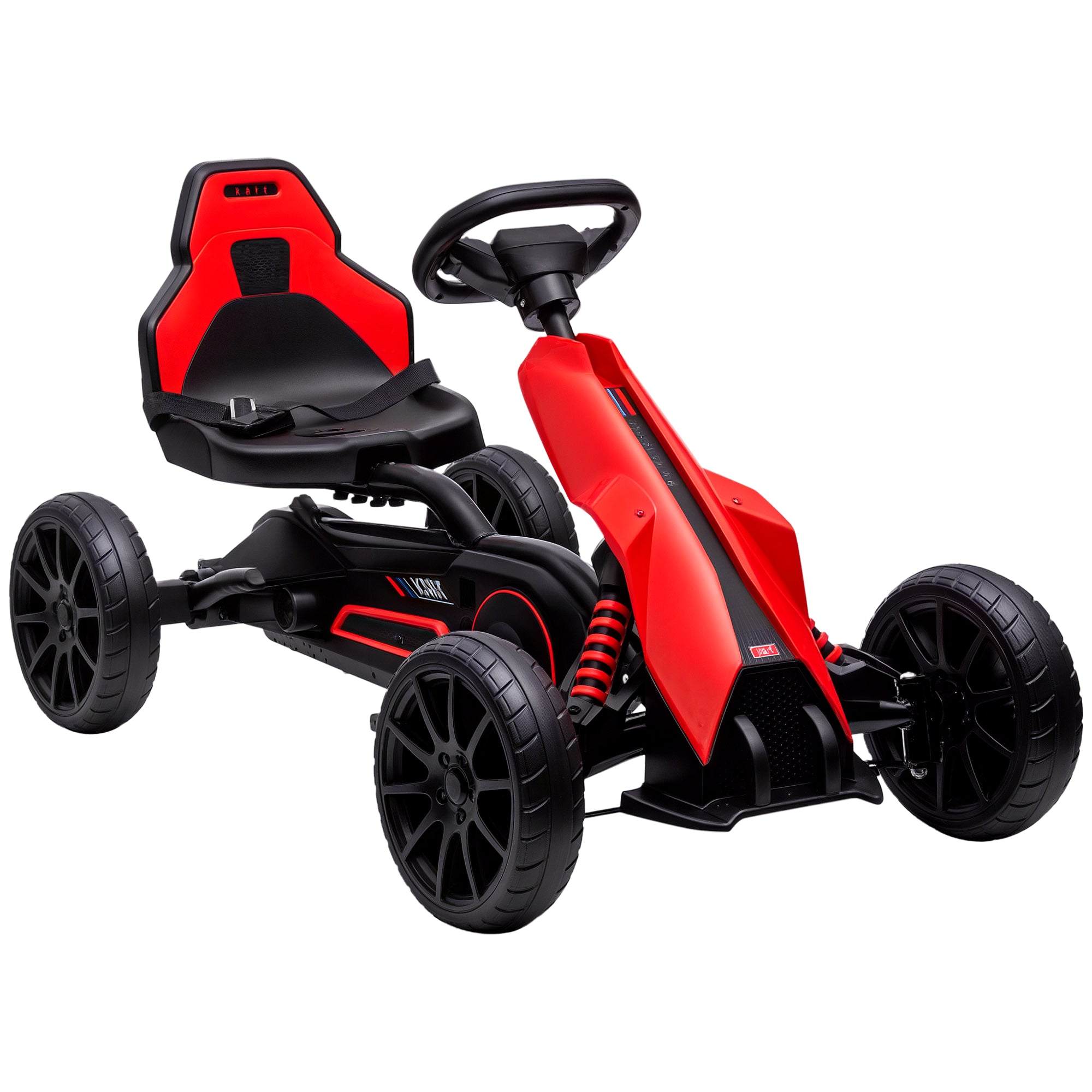 Go-Kart Pedal Car with Hand Brake, Adjustable Seat, Forward and Reverse Gears, Pedal Vehicle with EVA Wheels, Pedal, Kid's Kettcar for Children 3-8 Years Old Red