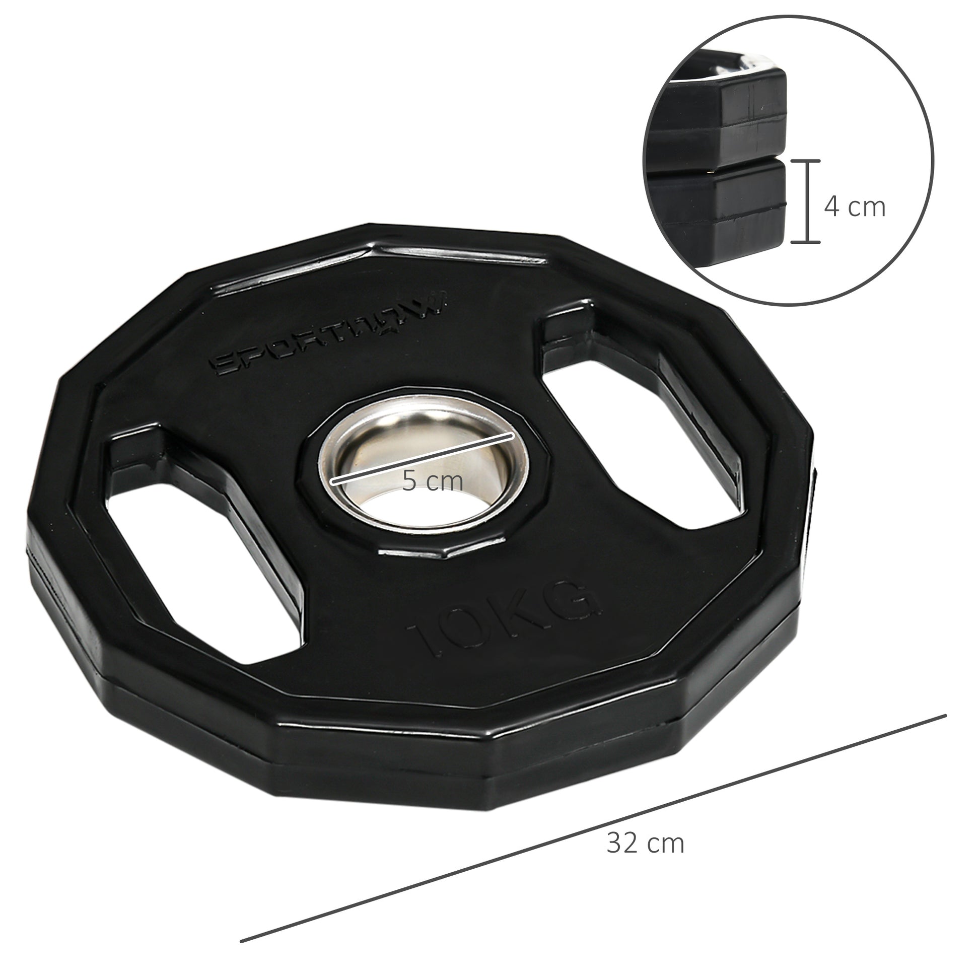 SPORTNOW Set of 2 Olympic Weight Plates 10 kg Ø32x4 cm Cast Iron Weight Plates with 5 cm Hole for Bar Fitness Training in Home Gym Black