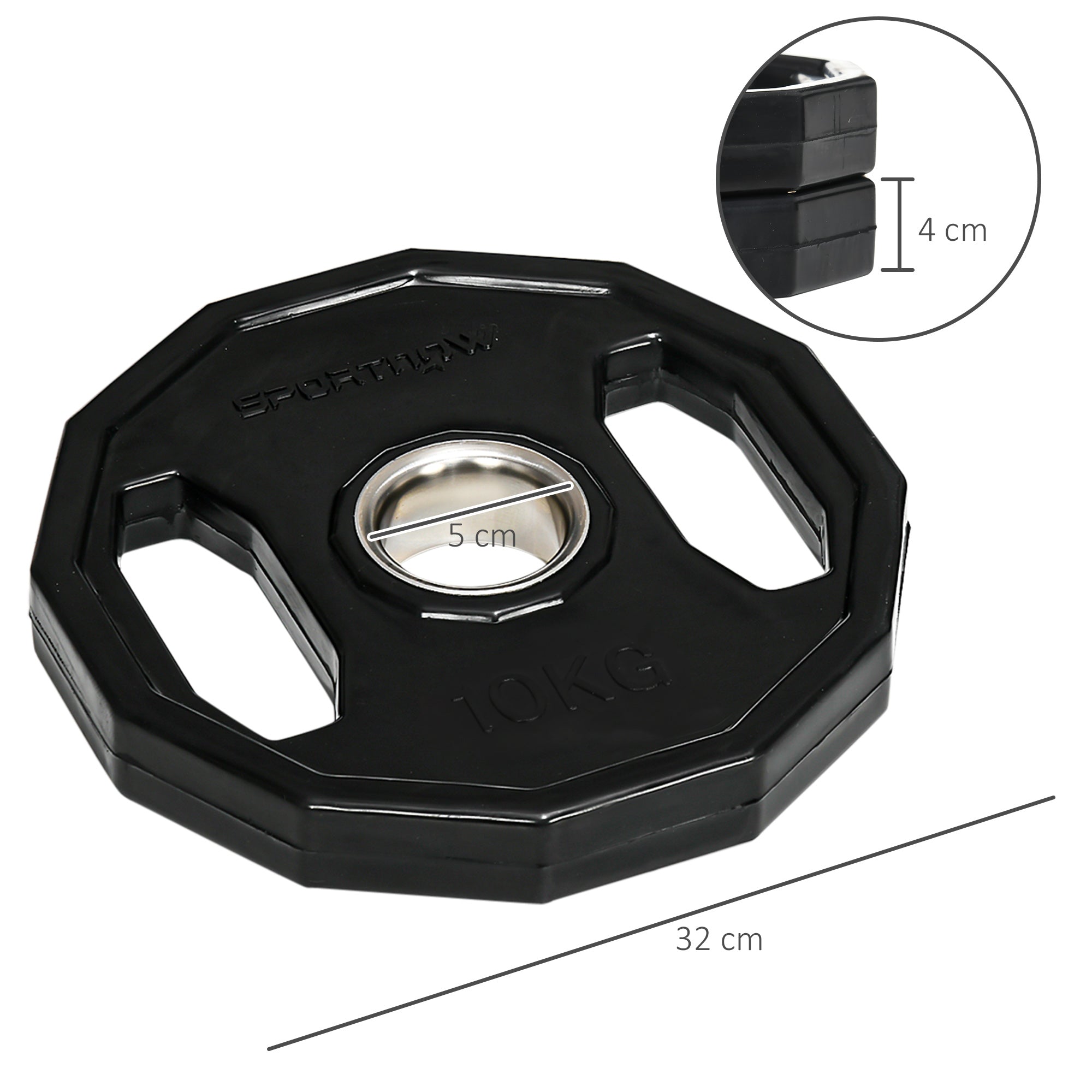 SPORTNOW Set of 2 Olympic Weight Plates 10 kg Ø32x4 cm Cast Iron Weight Plates with 5 cm Hole for Bar Fitness Training in Home Gym Black