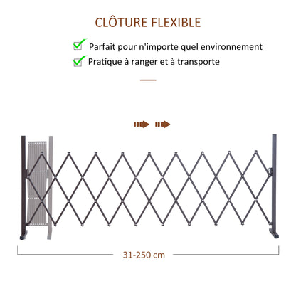 Retractable Extendable Barrier Security Gate 250L x 31W x 104H cm Aluminum Metal Chocolate