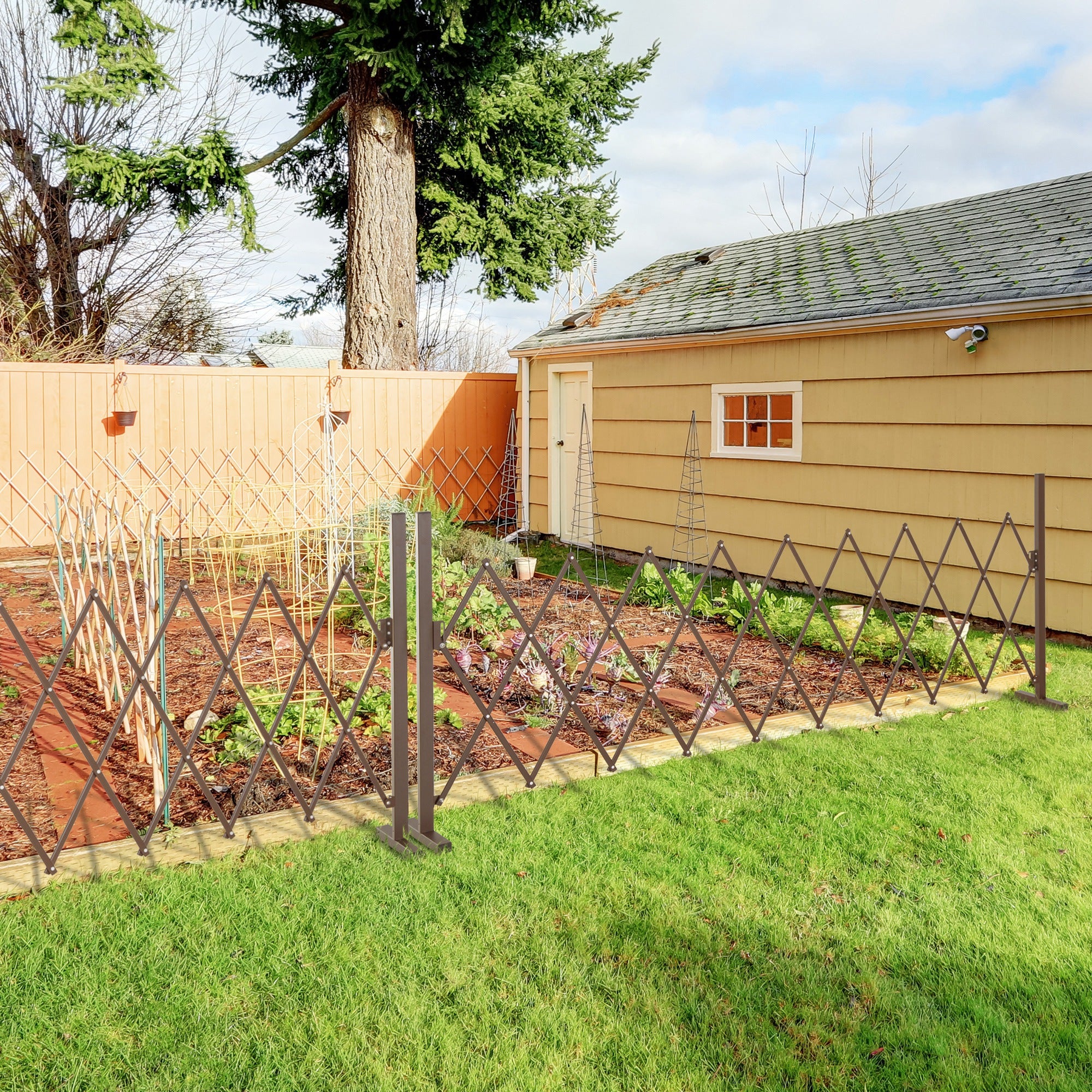 Retractable Extendable Barrier Security Gate 250L x 31W x 104H cm Aluminum Metal Chocolate