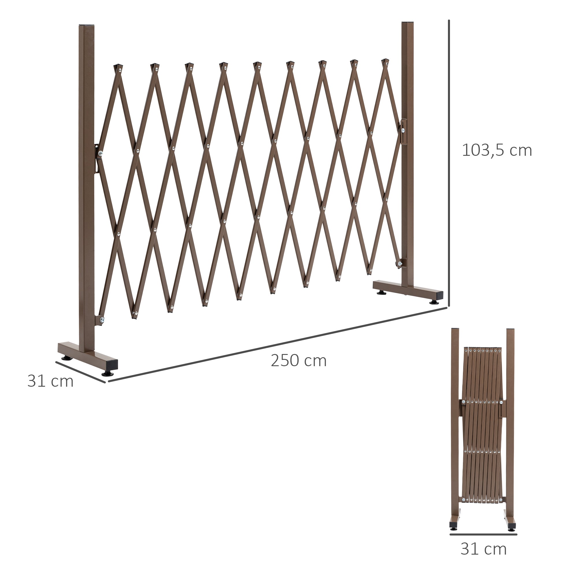 Retractable Extendable Barrier Security Gate 250L x 31W x 104H cm Aluminum Metal Chocolate