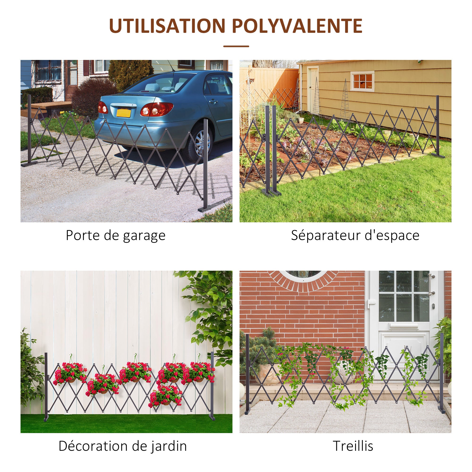 Retractable Extendable Barrier Security Gate 250L x 31W x 104H cm Aluminum Metal Chocolate