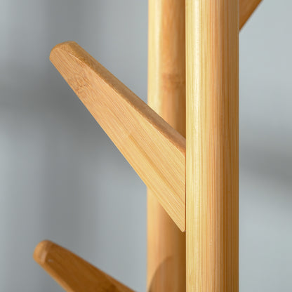 Coat Rack, Clothes Stand with 12 Hooks and Umbrella Stand, Tree-Shaped Wardrobe, Modern Coat Stand for Clothing, Hat, Bag, for Living Room, Bedroom, Bamboo, Natural+White