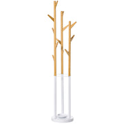 Coat Rack, Clothes Stand with 12 Hooks and Umbrella Stand, Tree-Shaped Wardrobe, Modern Coat Stand for Clothing, Hat, Bag, for Living Room, Bedroom, Bamboo, Natural+White