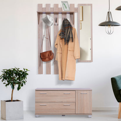 Entryway Set with Mirror, Coat Rack, and Shoe Cabinet Entryway Furniture with 3 Hooks, Shelf, and 2 Drawers for Hallway Oak