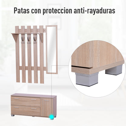 Entryway Set with Mirror, Coat Rack, and Shoe Cabinet Entryway Furniture with 3 Hooks, Shelf, and 2 Drawers for Hallway Oak