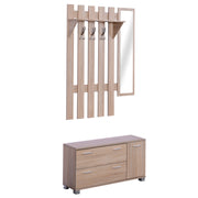 Entryway Set with Mirror, Coat Rack, and Shoe Cabinet Entryway Furniture with 3 Hooks, Shelf, and 2 Drawers for Hallway Oak