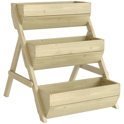 Vertical 3-Tier Wooden Raised Planter Box with 3 Planting Tubs, Drainage Holes – Flower & Herb Staircase for Terrace, Balcony, Garden, 25.6 x 29.5 x 29.9 in, Green