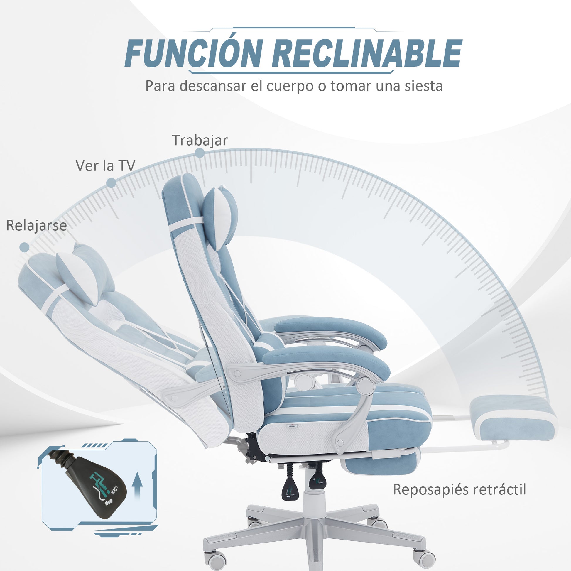 Gaming Chair Reclining Gamer Chair with Adjustable Height Retractable Footrest Lumbar Support and Detachable Headrest Office Chair Blue