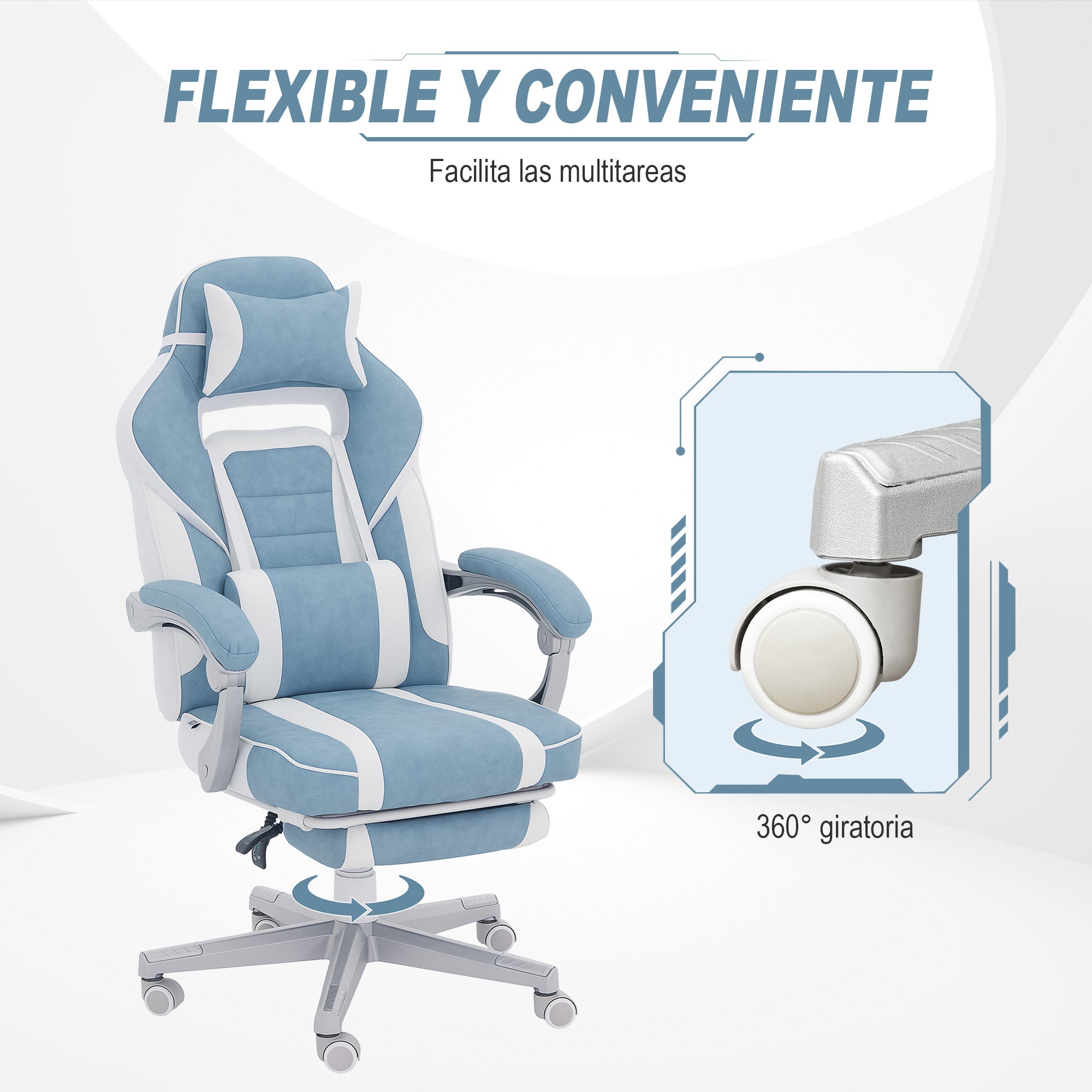 Gaming Chair Reclining Gamer Chair with Adjustable Height Retractable Footrest Lumbar Support and Detachable Headrest Office Chair Blue